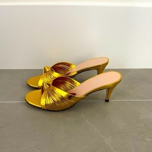 Gucci Metallic Nappa Crawford Knot Mid Heel Slide Sandal